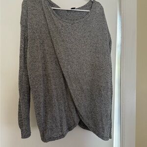 Nine West Gray Crew Neck Sweater with Asymmetrical Design